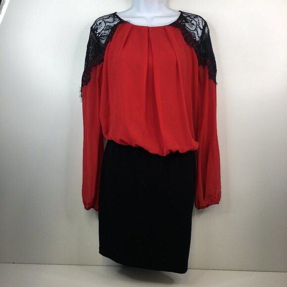Bisou Bisou Color Block Black And Red Long Sleeves Dress Size 8. NWT - Picture 1 of 15